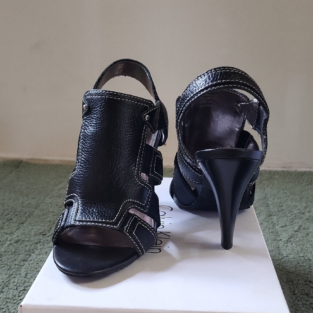 Calvin Klein Black Stiletto Heels with Adjustable Straps